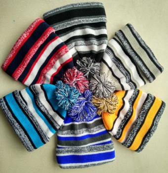 acrylic blend knitting stripe tassel hat